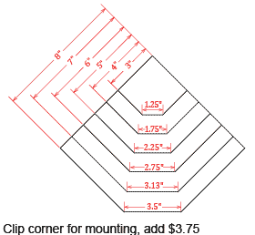 Clip corner for mounting, add $3.75