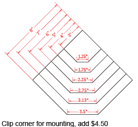 Clip corner for mounting, add $4.50